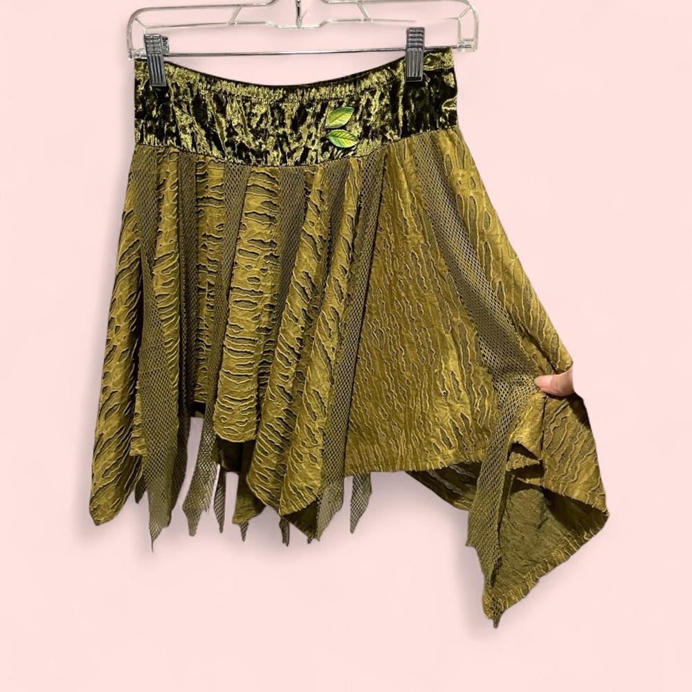 Cute olive velvet mesh woodland fairy skirt costume micro mini elves mythical